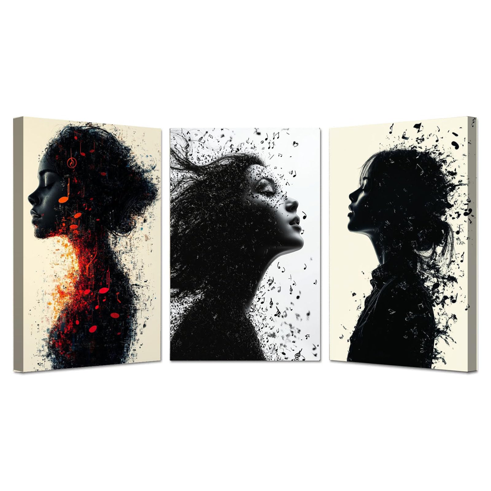 AMXBZC 3Pcs Moderna Abstractos Cuadros PóSteres Música abstracta y colorida imágenes estéticas,decoración de pared bohemia para salón o dormitorio（Naranja-40x60cmx3 Enmarcado