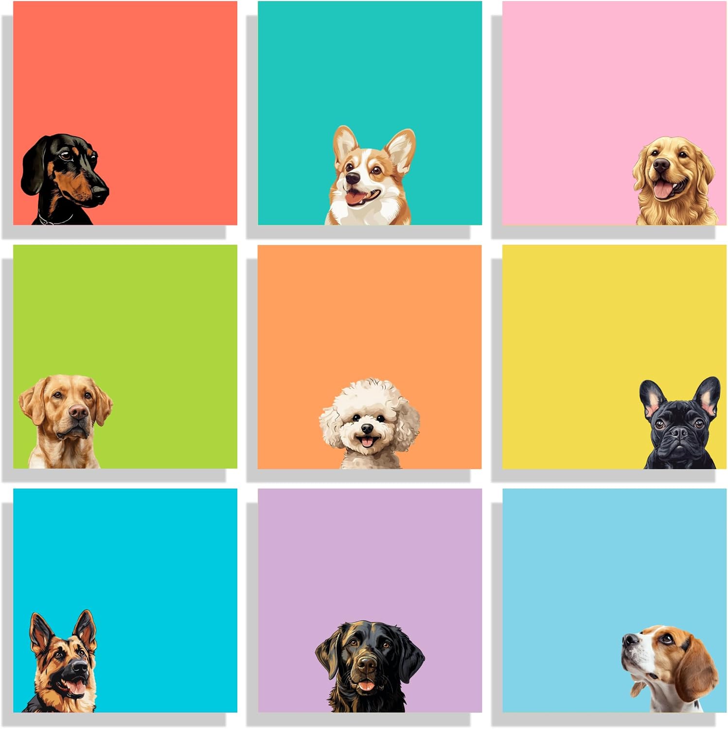 9 Pads Cute Sticky Notes Set, 3″ x 3″ Dog Self Stick Notepads, Funny Dog Stationery, Kawaii Adhesive Memo Pads, Dog Lover Gifts, Office Decor Desk Accessories, School Supplies