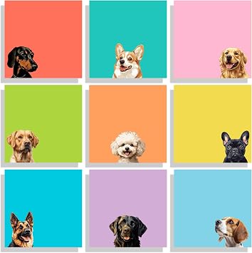 9 Pads Cute Sticky Notes Set, 3" x 3" Dog Self Stick Notepads, Funny Dog Stationery, Kawaii Adhesive Memo Pads, Dog Lover Gifts, Office Decor Desk Accessories, School Supplies