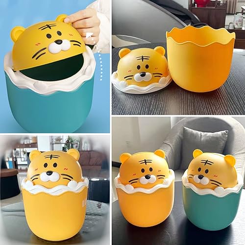 Miniatura 5 de YISTOS Bonito bote de basura abatible, mini cubo de basura de plástico de escritorio, papelera de tigre, mini cubo para mesa de café, pequeño bote