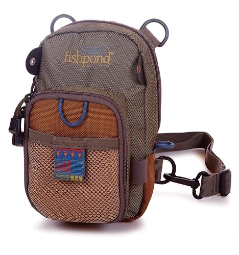 fishpond San Juan Vertical Fly Fishing Chest Pack, Fits up to Two Tackle or Fly Boxes, Lightweight Fishing Bag with Padded Neck Strap – Sand/Saddle Brown - Brown