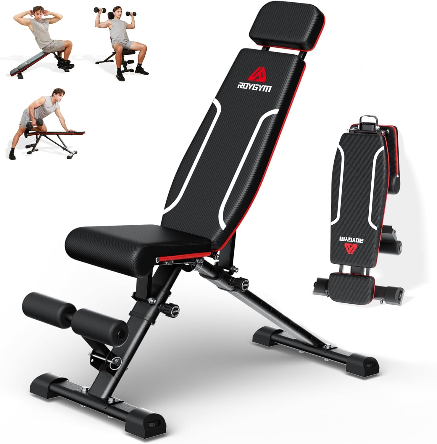 Weight Bench, 880lbs Capacity Adjustable Workout Bench with Headrest for Bench Press, Fast Folding Incline Decline Flat Bench for Home Gym