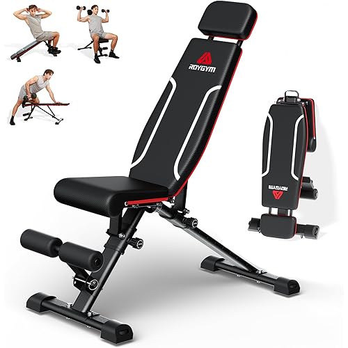 Folding Weight Bench, 880LB Foldable Workout Bench with Extended Headrest for Bench Press Workout Training, Incline Decline Bench