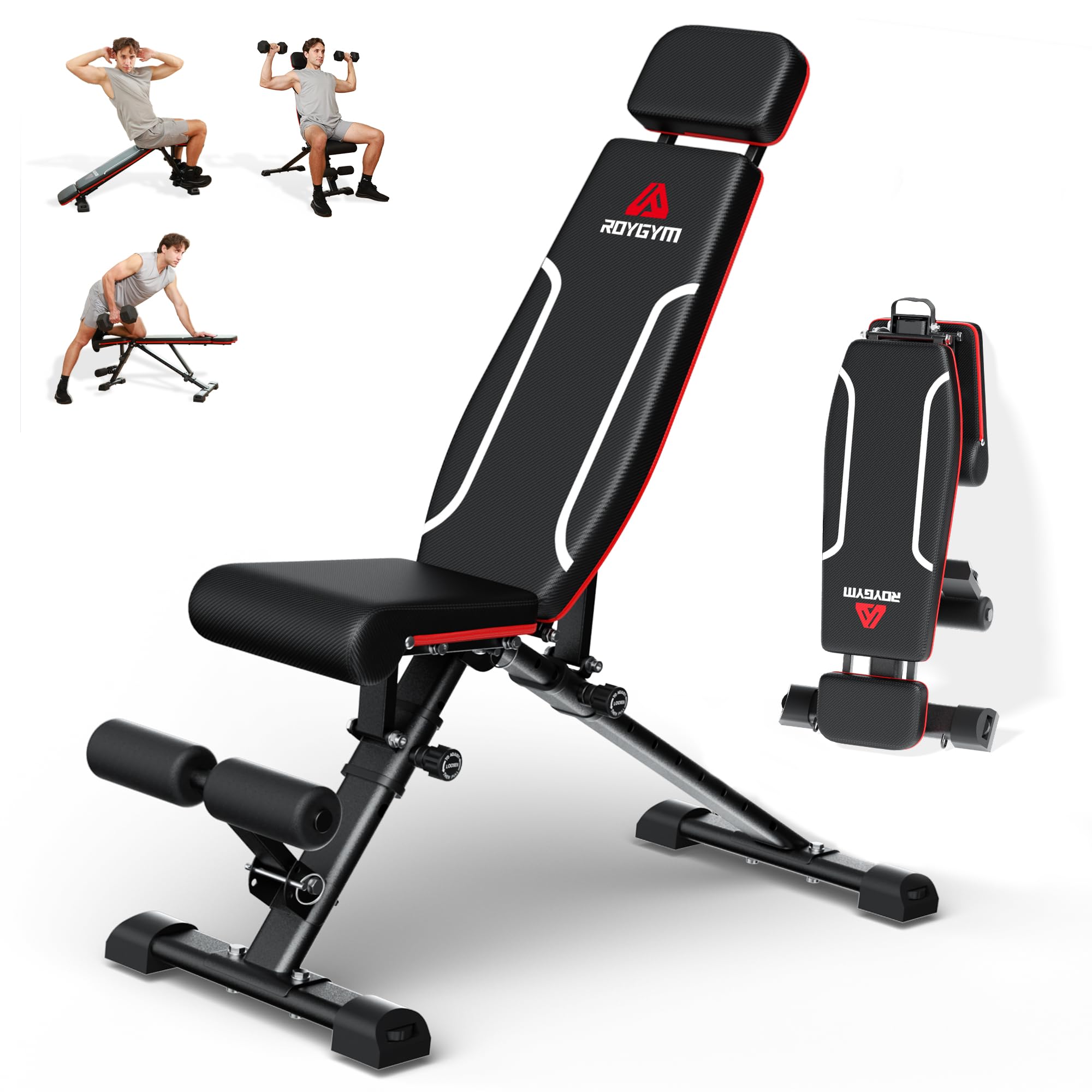 Roygym Hantelbank Klappbar, 400KG Hantelbank Multifunktion mit Erweiterte Rücken und Kopf und Wirbelsäulenstütze,Training Fitness Bauchtrainer mit 11-Fach Verstellbarer Rückenlehne
