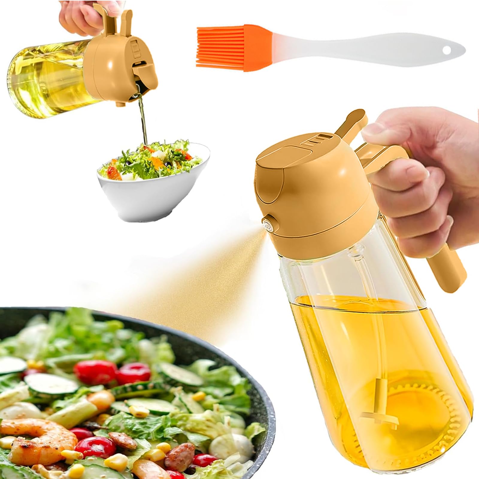 yaami Oil Sprayer Bottle 16oz/470ml 2-in-1 Glass Oil Sprayer and Dispenser for Kitchen - Olive Oil Dispenser for Cooking - Spray Bottle for Cooking Oil - Versatile Oil Dispenser(Orange)