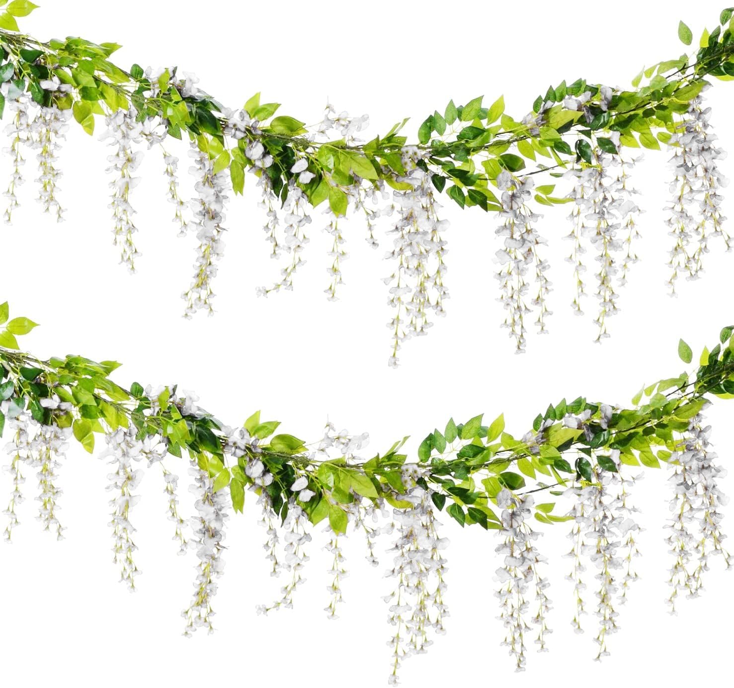 Charismau Wisteria Garland White Flower Garland Decoration, 4X7ft/ 2.1M Artificial Wisteria Vine Garland Plants, Wisteria Artificial Flowers For Wedding, Party, Garden, Home, Bedroom Decoration(White)