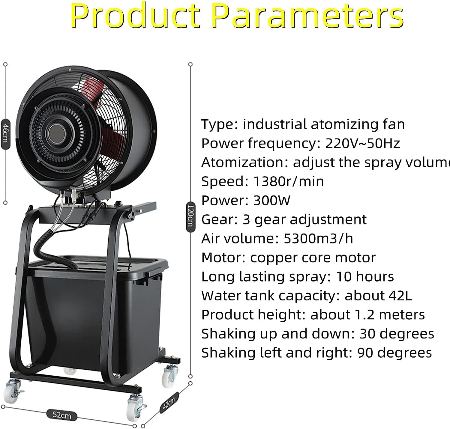 High-Velocity Industrial Pedestal Fan, 90" Oscillating Standing Fan with Wheels, Industrial Misting Fans with 42L Large Water Tank, 3 Wind Speed, 5300m3/H