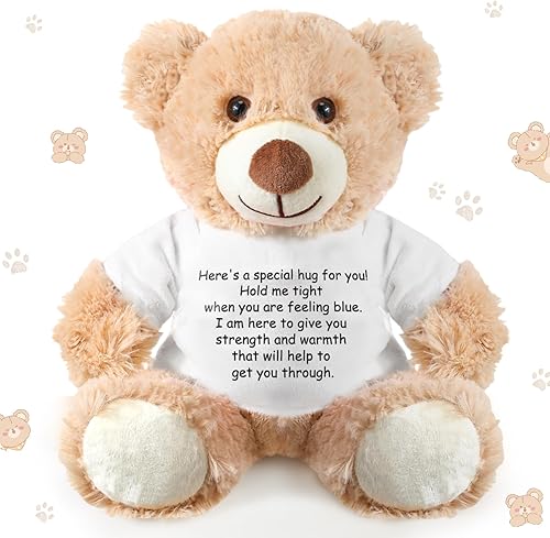 Lenwen Regalo de abrazo de oso, regalo inspirador de oso de peluche con texto en inglés Get Well Soon (Get Well Soon) para mujeres, niños y adultos,