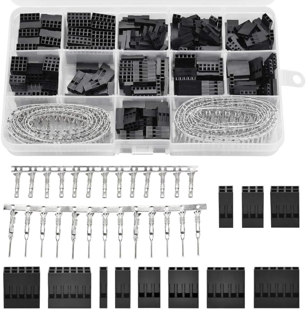 620 PCS Connector Kit 2.54mm Pitch JST SM 1 2 3 4 5 6 Pin Crimp Housing Connector with Wire/Cable Connectors Male Female Crimp Pins Adaptor Assortment Kit in Clear Box