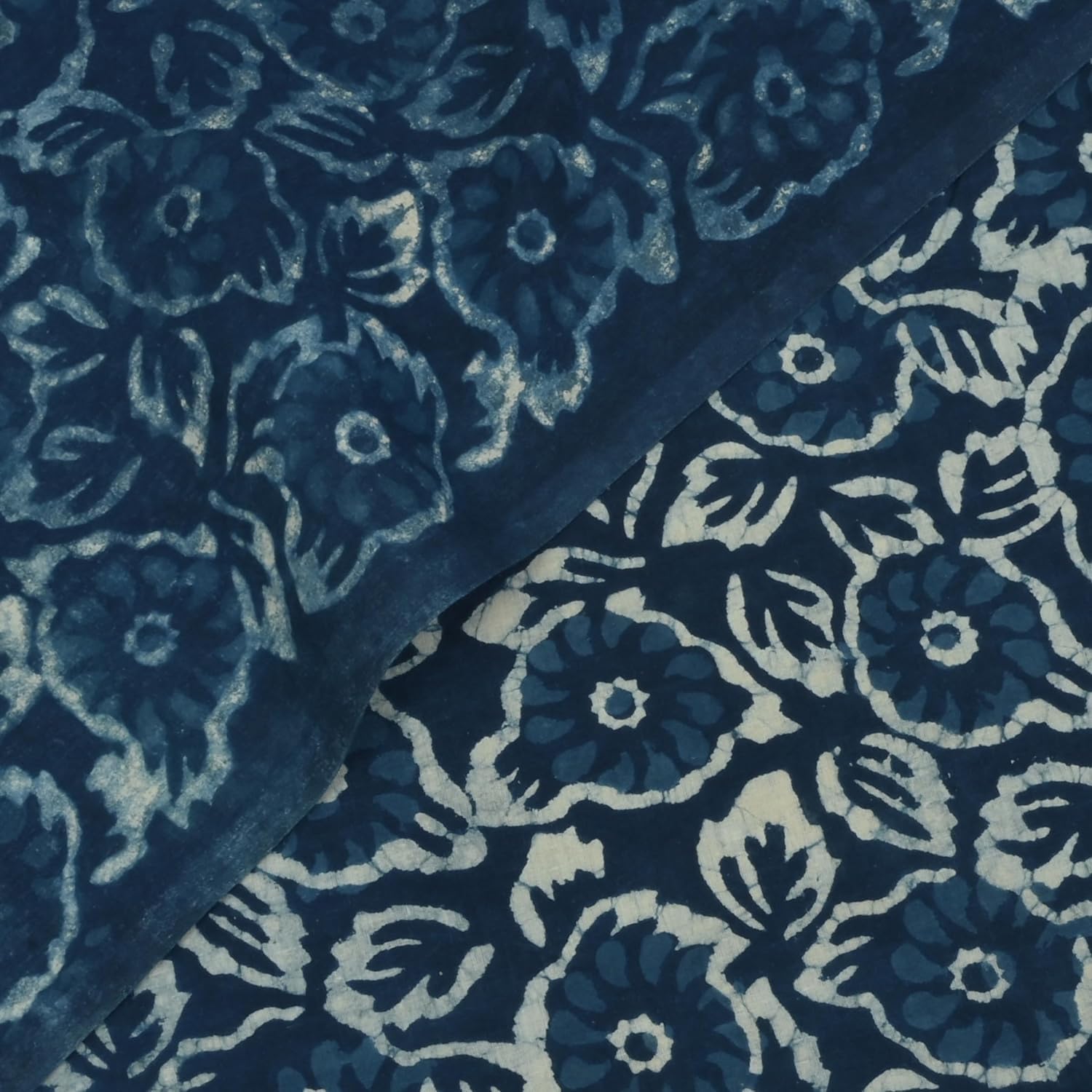 Hand Block Print Fabric by The Yard - PRECUT 5 Yard 44 Inch Width - 100% Cotton Material Indigo Blue Paisley Pattern - Light Weight Indian Cloth for Making Summer Dress Tops (Indigo Blue 5, 5 Yard)