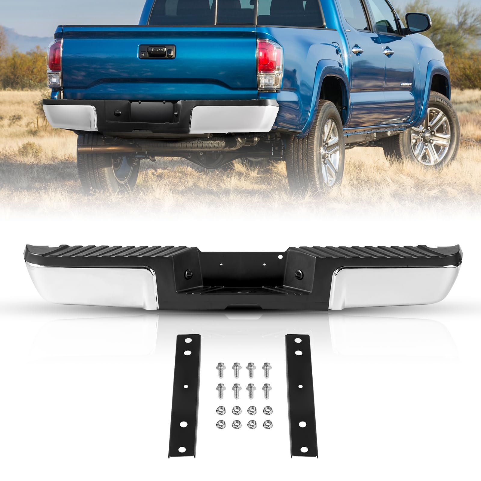 VEVOR Pare-Chocs Arrière, Compatible avec Ford F250/Ford F350 Super Duty 2008-2016, en Acier, avec Éclairage de Plaque d'Immatriculation et Marchepied, Pièce de Remplacement Automobile pour FO1103148