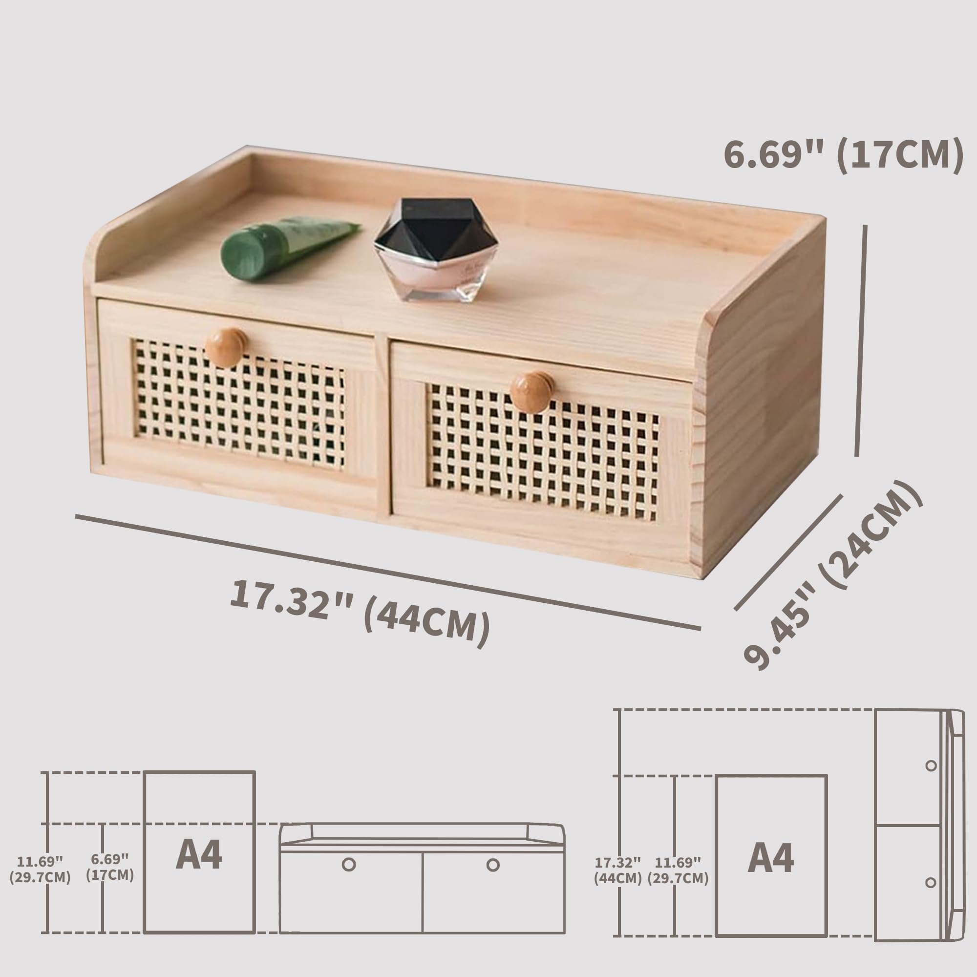 GYASVWU Minischublade aus Bambus, arbeitsnische/küche/Schlafzimmer Nicht zusammenbauen, Nicht zusammenbauen (2 schubladen mit regalen)