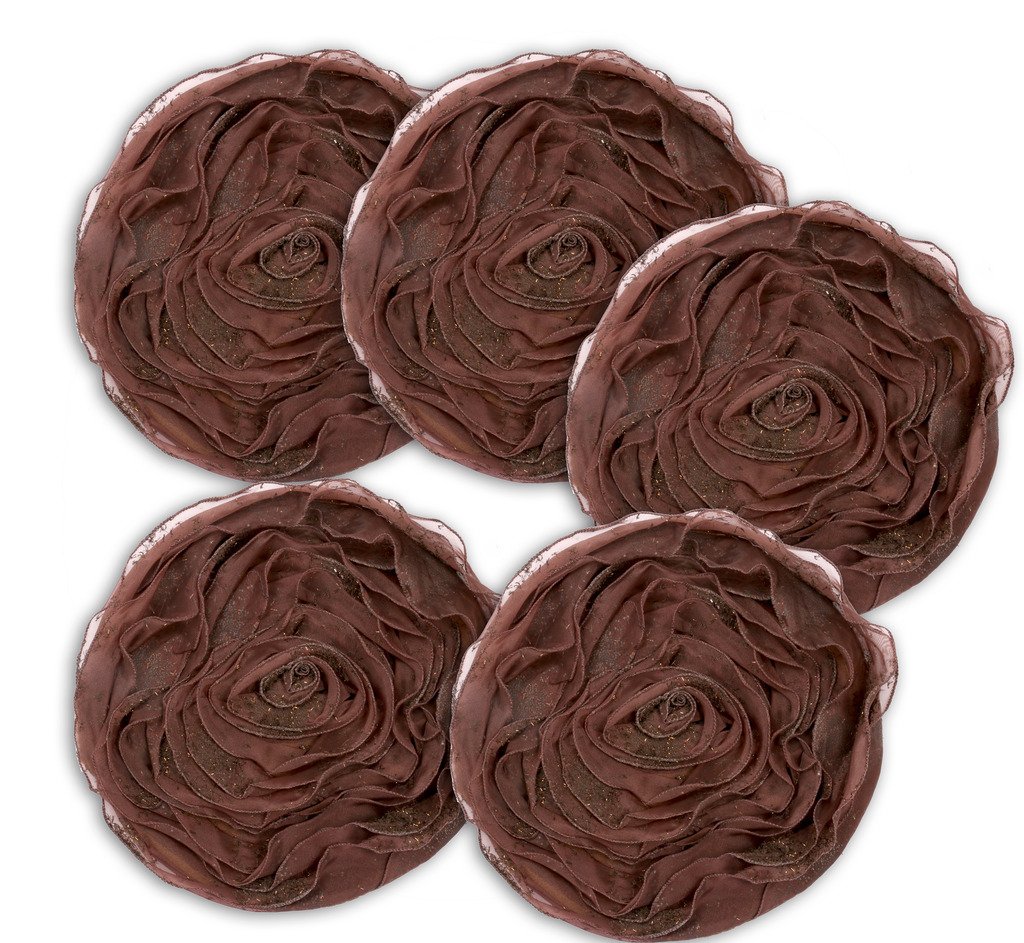 Jeel Rose Ruffle Zipper Round Polyester Cushion Cover (16-inch, Brown) -Combo of 5