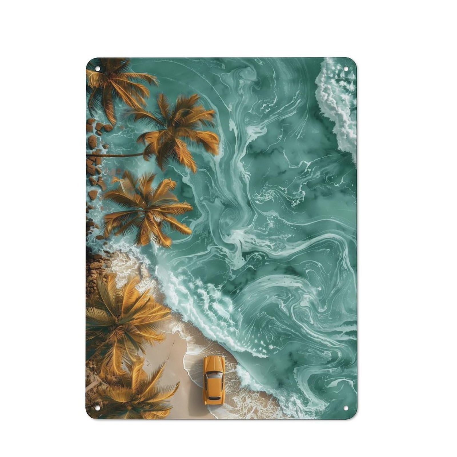 Junmoney Style-2 Tropical Marbel Seaside Rustic Metal Plaque 40X30cm For Café Or Restaurant, Wall Decor For People Reorganising Café And Restaurant