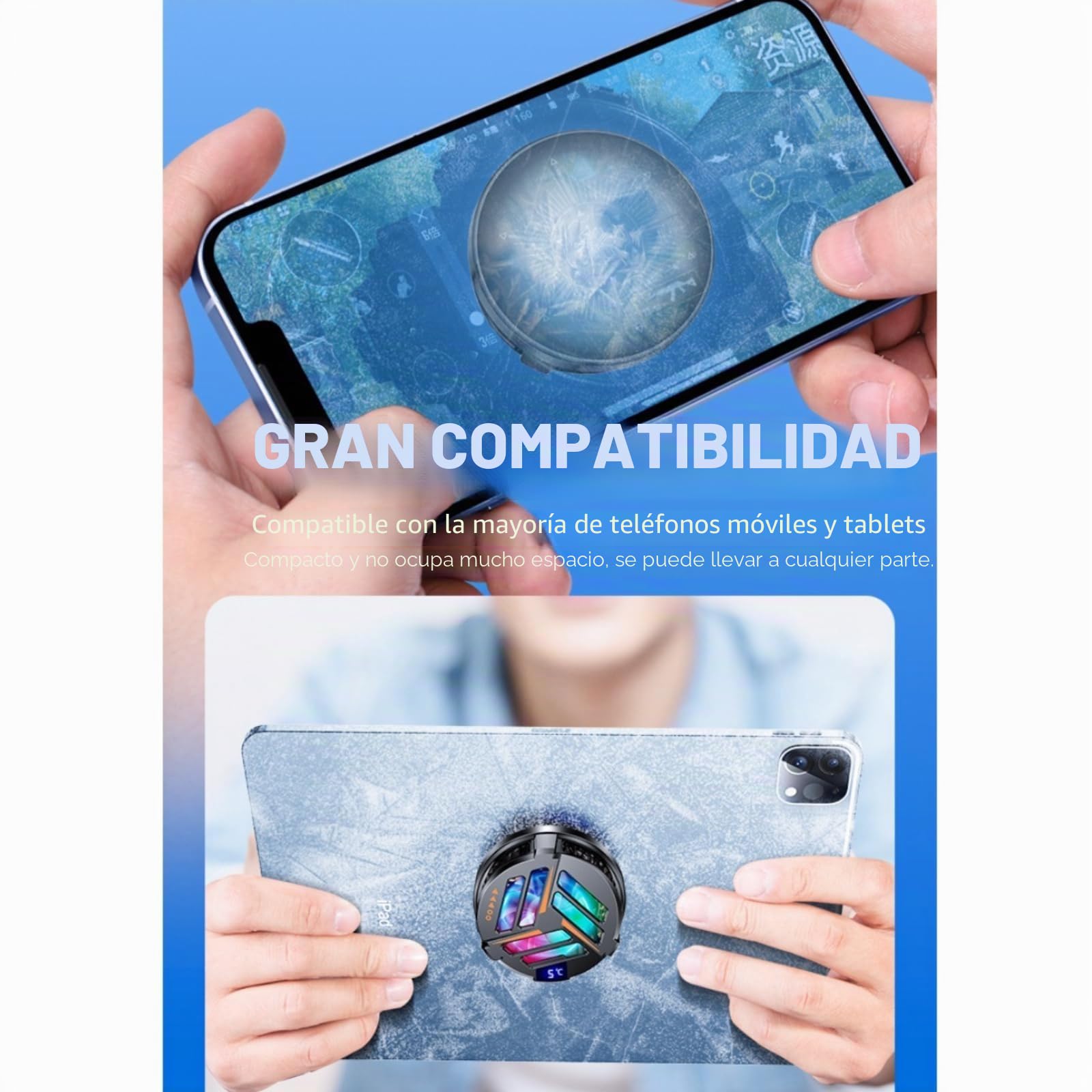 Enfriador de Teléfono Magnético Enfriador de Teléfono para Juegos, Compatible con 12,13 y 14 Series, con Pantalla LED para Teléfono Inteligente/Tableta