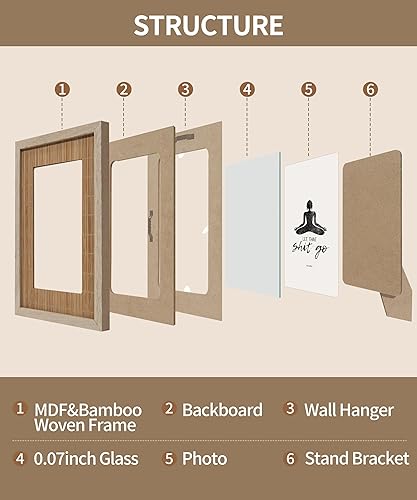 Miniatura 4 de Sonefreiy Marco de fotos bohemio de 4 x 6 pulgadas, marcos de fotos de 4 x 6 pulgadas para pared, marco de fotos tejido de bambú natural, regalo