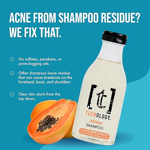 Miniatura 2 de Teenology Champú para adolescentes  Evita brotes de acné, no comedogénico, para cuero cabelludo seco y graso, sin sulfato ni parabenos, extractos
