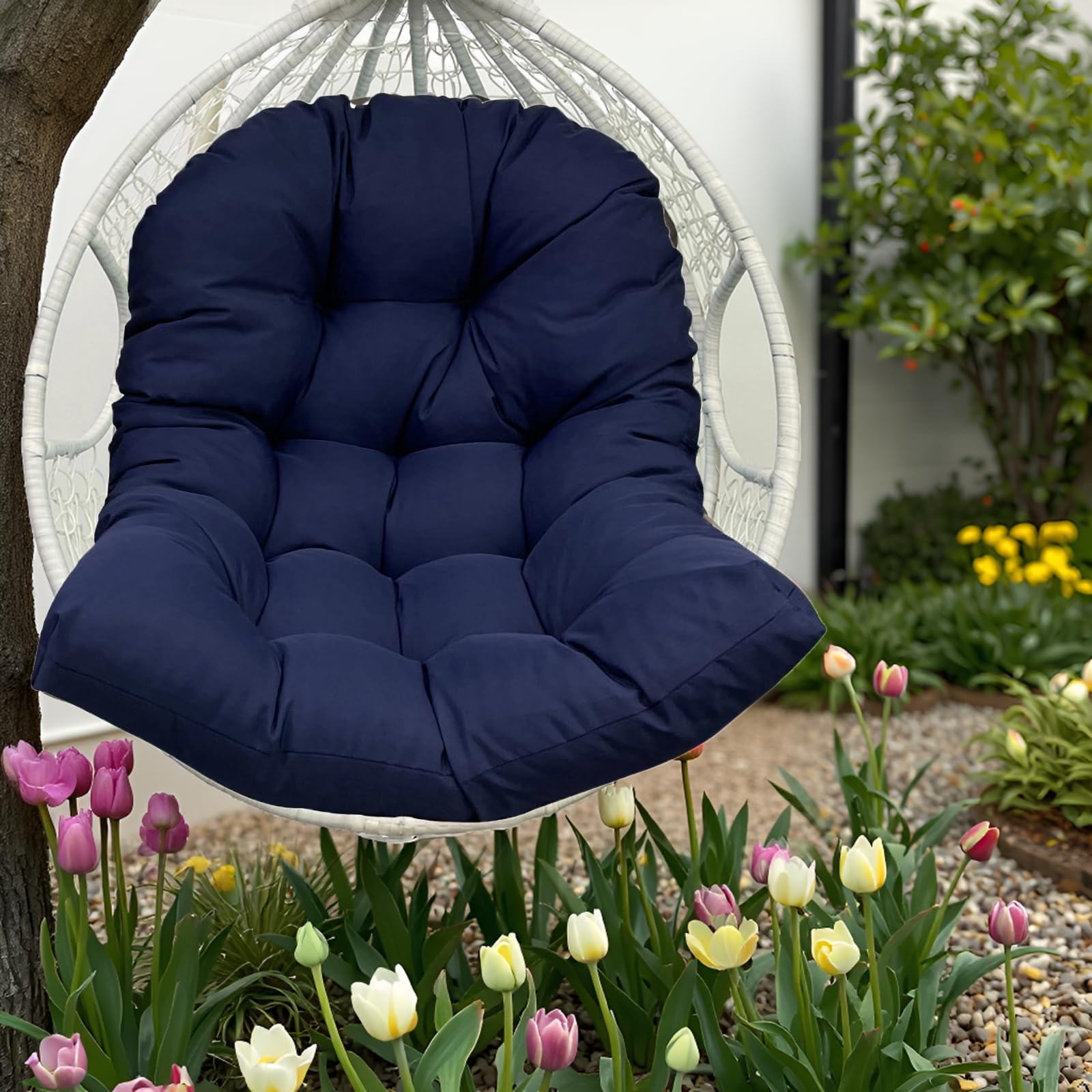 Outdoor Hanging Egg Chair Cushions Waterproof Navy Blue Hammock Chair Cushion with Ties Patio Egg Swing Chair Replacement Pads for Indoor Outdoor Garden Balcony,47 * 35" — image 1