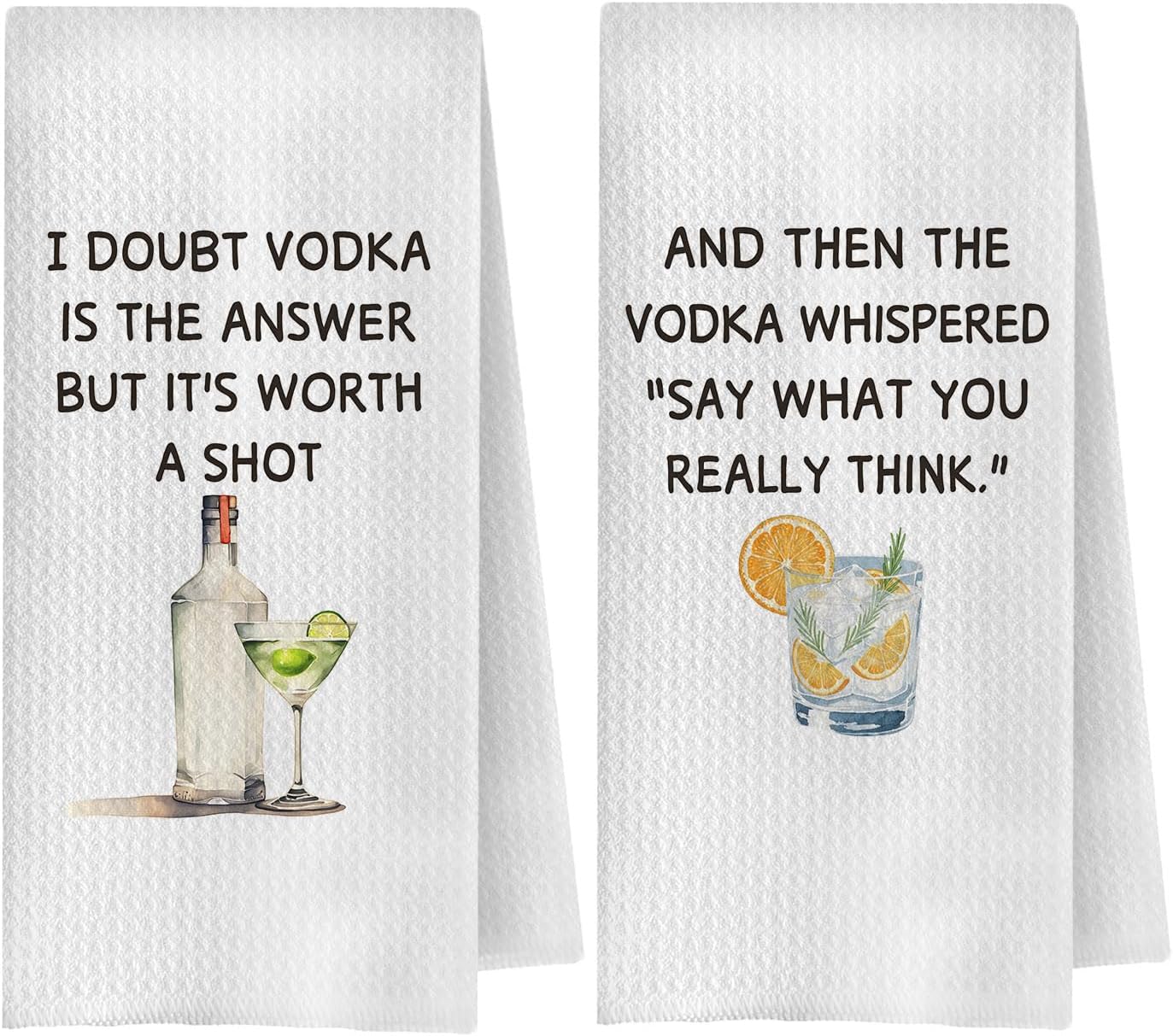 Vodka Gifts Kitchen Towels, Gifts for Vodka Lovers Drinkers Dish Tea Towels, Funny Sayings Alcohol Decorative Hand Towel for Kitchen Bar Cart Pub, 16x24 Inch Set of 2