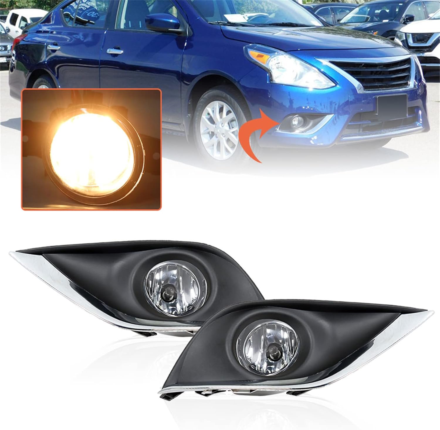 1 Pair of Driving Clear Lens Fog Light Assembly with Wiring Switch Kit Replacement for Ver-sa 4 Door Sedan 2015-2018