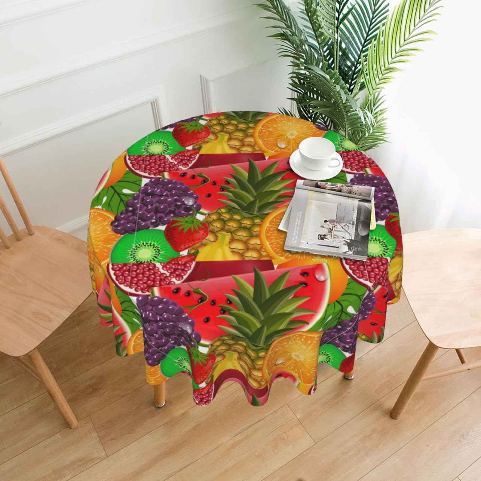 OXbnmm Fresh Fruits Pineapple Print Soft Round Tablecloth 60in Polyester Washable Cover Cozy Gift for Mom Housewarming