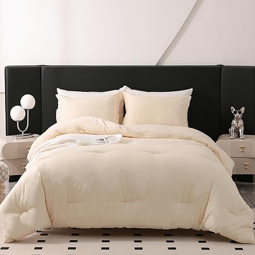 Miniatura 1 de DOWNCOOL Juego de edredón tamaño King, juego de edredón beige de 3 piezas, juego de ropa de cama King para todas las estaciones, juego de cama