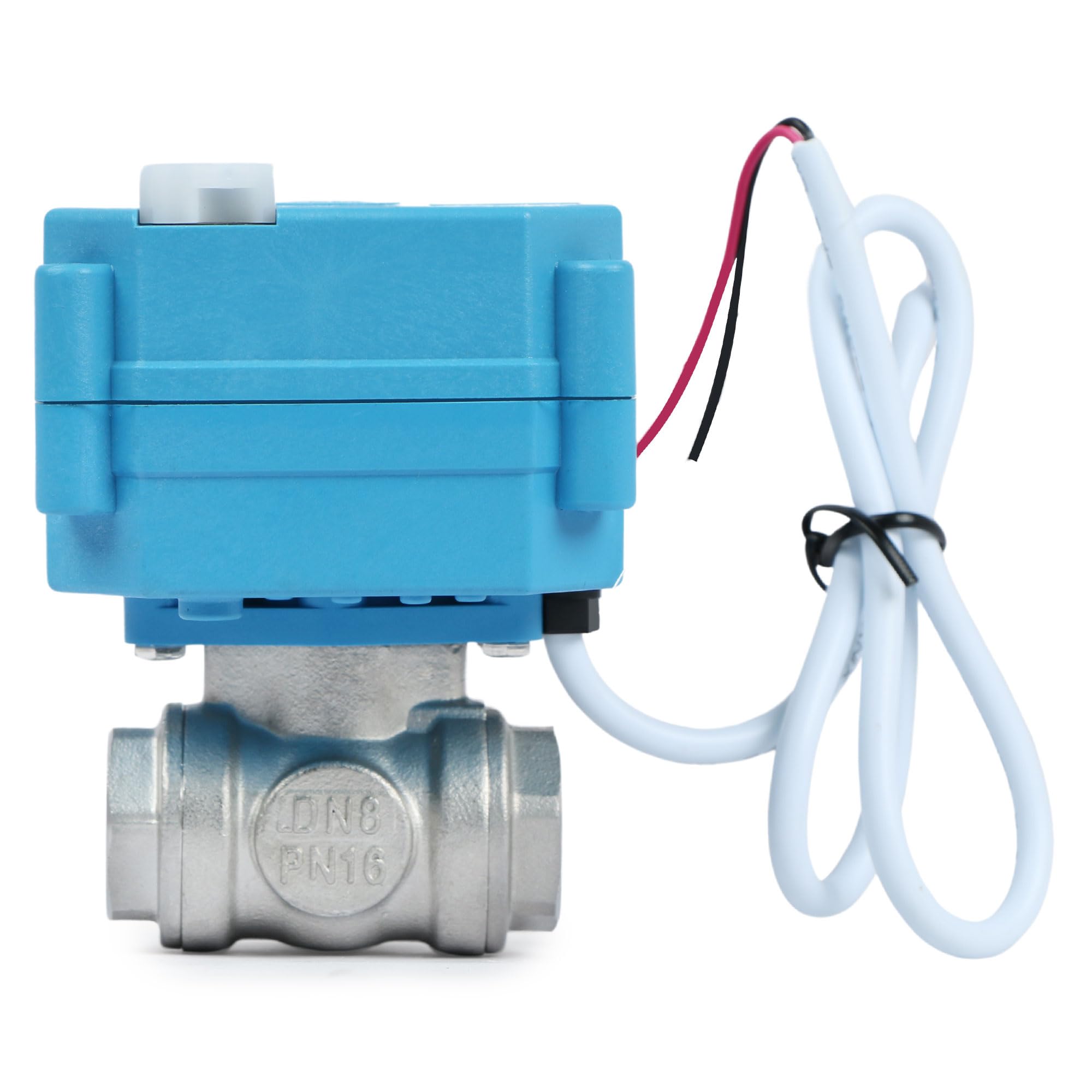 U.S. Solid Valvola 3 vie motorizzata 3/8" in acciaio inox – AC 110–230 V, Tipo L, funzione manuale, porto standard, per acqua