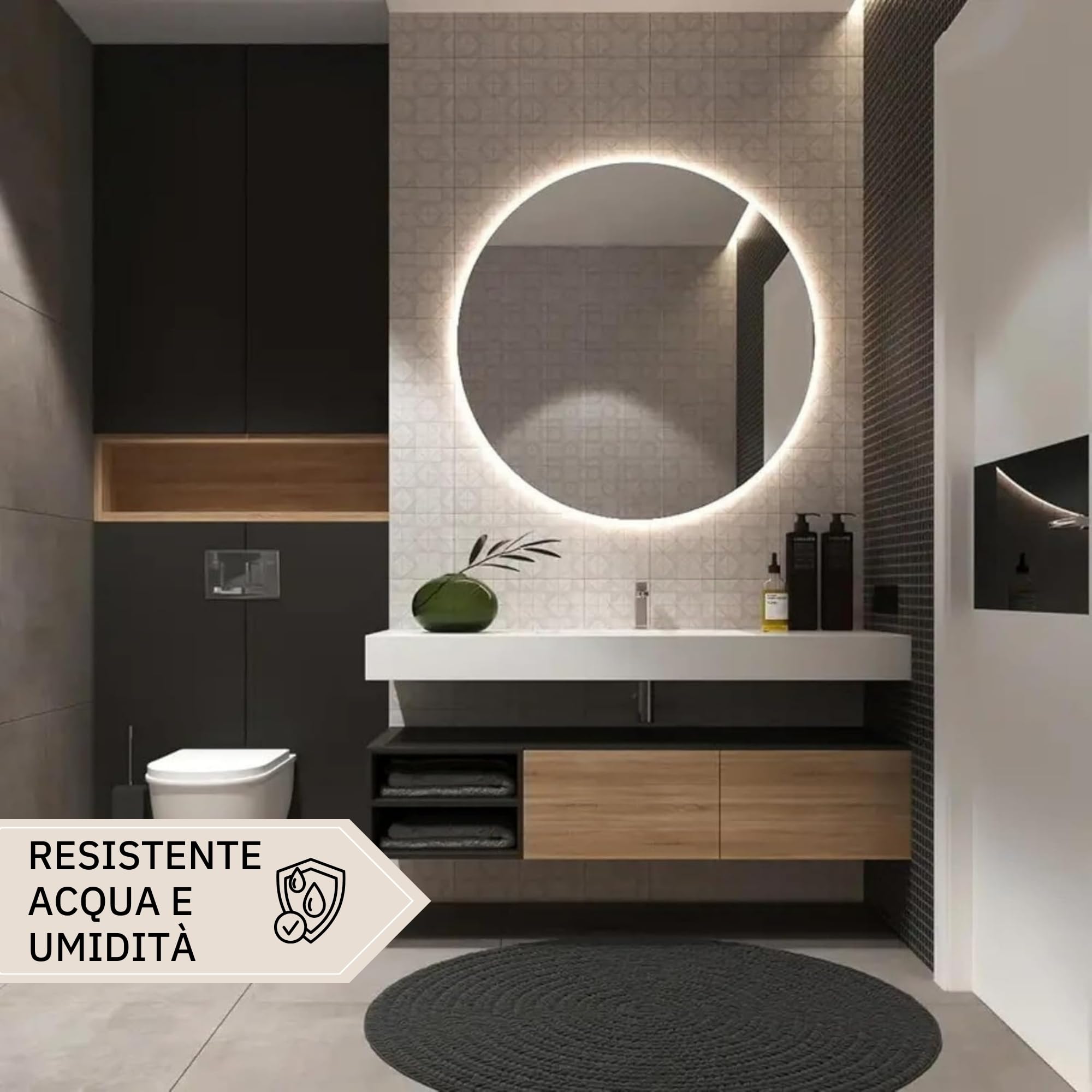 Specchio Rotondo Retroilluminato 80 cm GIANT, Specchio Bagno Led Retroilluminato 4000K Made in Italy, Specchiera Bagno