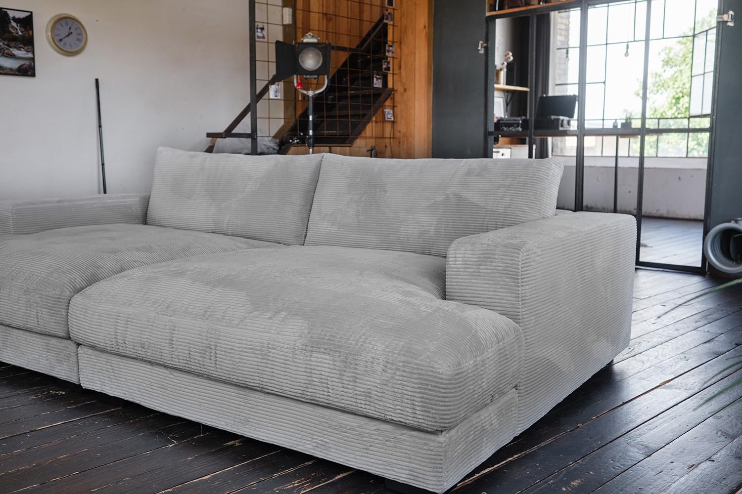 KAWOLA - Big Sofa Madeline - XXL Couch im zeitlosen Design, Komfortables Polster, Ideal für Gaming & Entspannung, 290x86x170 cm, Grau, Polyester