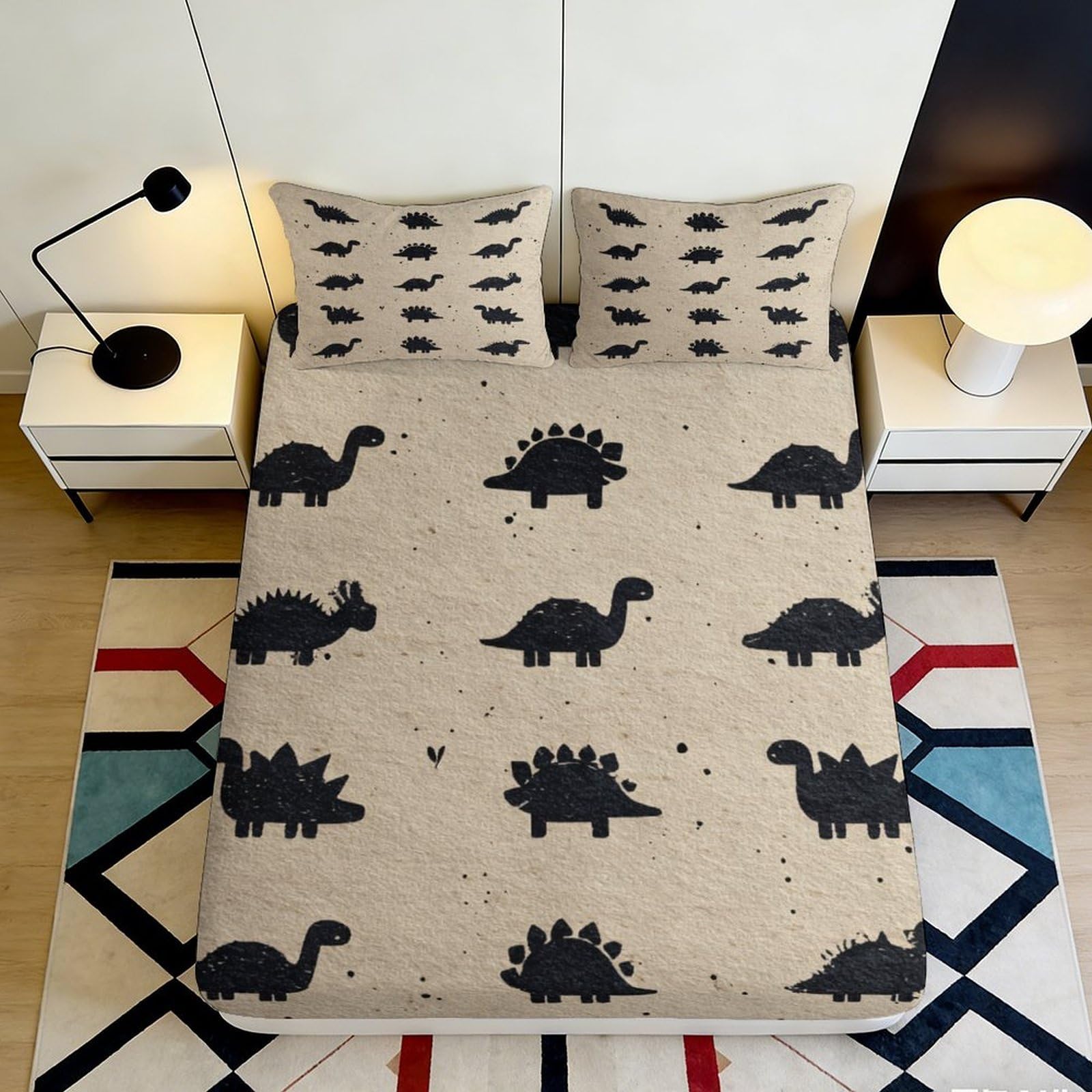 Jqzkxnhpbr Style-9 3D Printed Dinosaur Pattern Fitted Sheet Microfiber Soft Beige Animal Bed Cover For Bedroom Dorm Kids Teens Mattress Protection 90X200x25cm