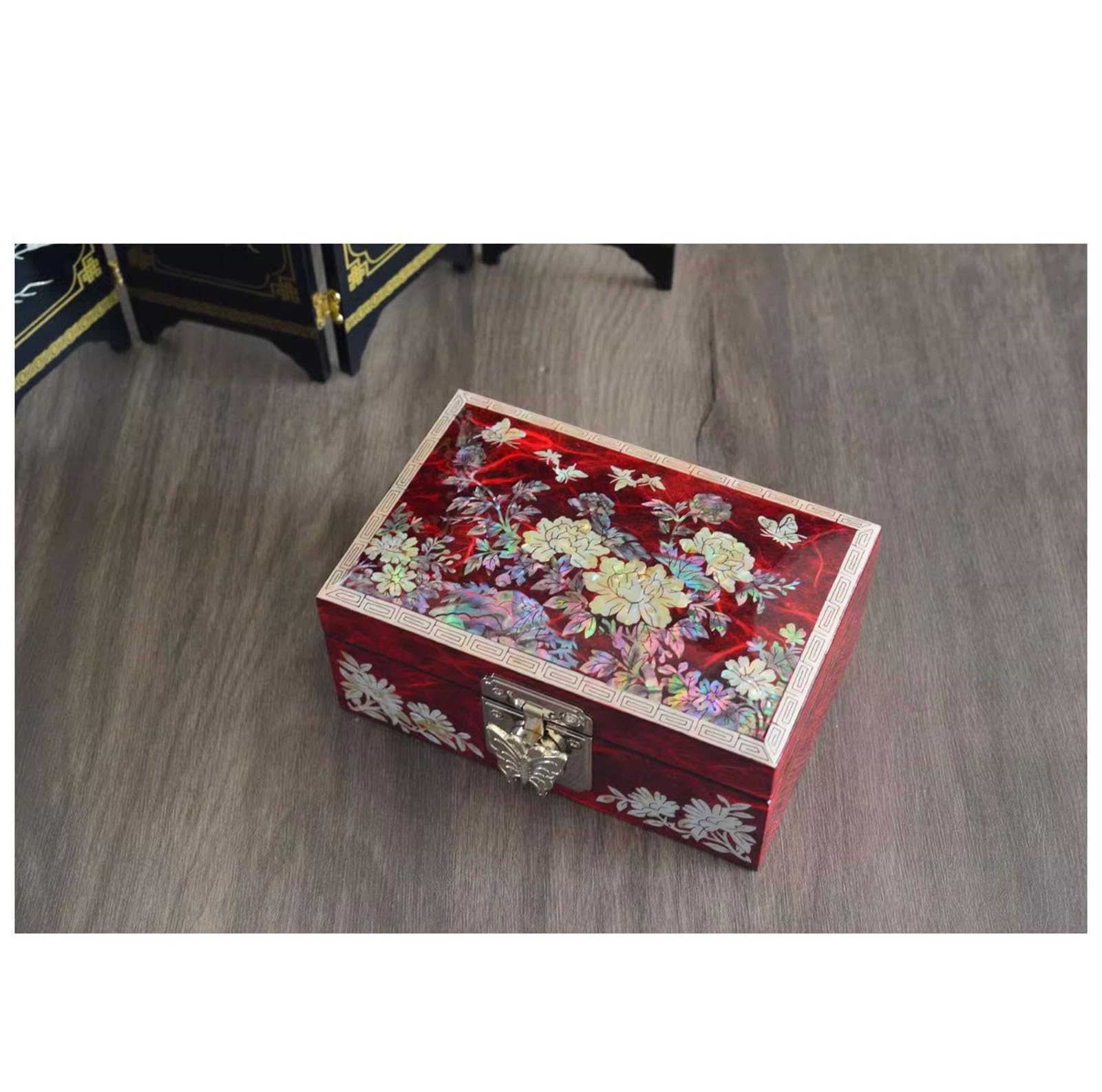 Scatola Porta Gioielli in Legno Laccato Madreperla | Presenta una spaziosa fodera interna, ideale per anelli, bracciali, orologi, catene, accessori, per gli appassionati