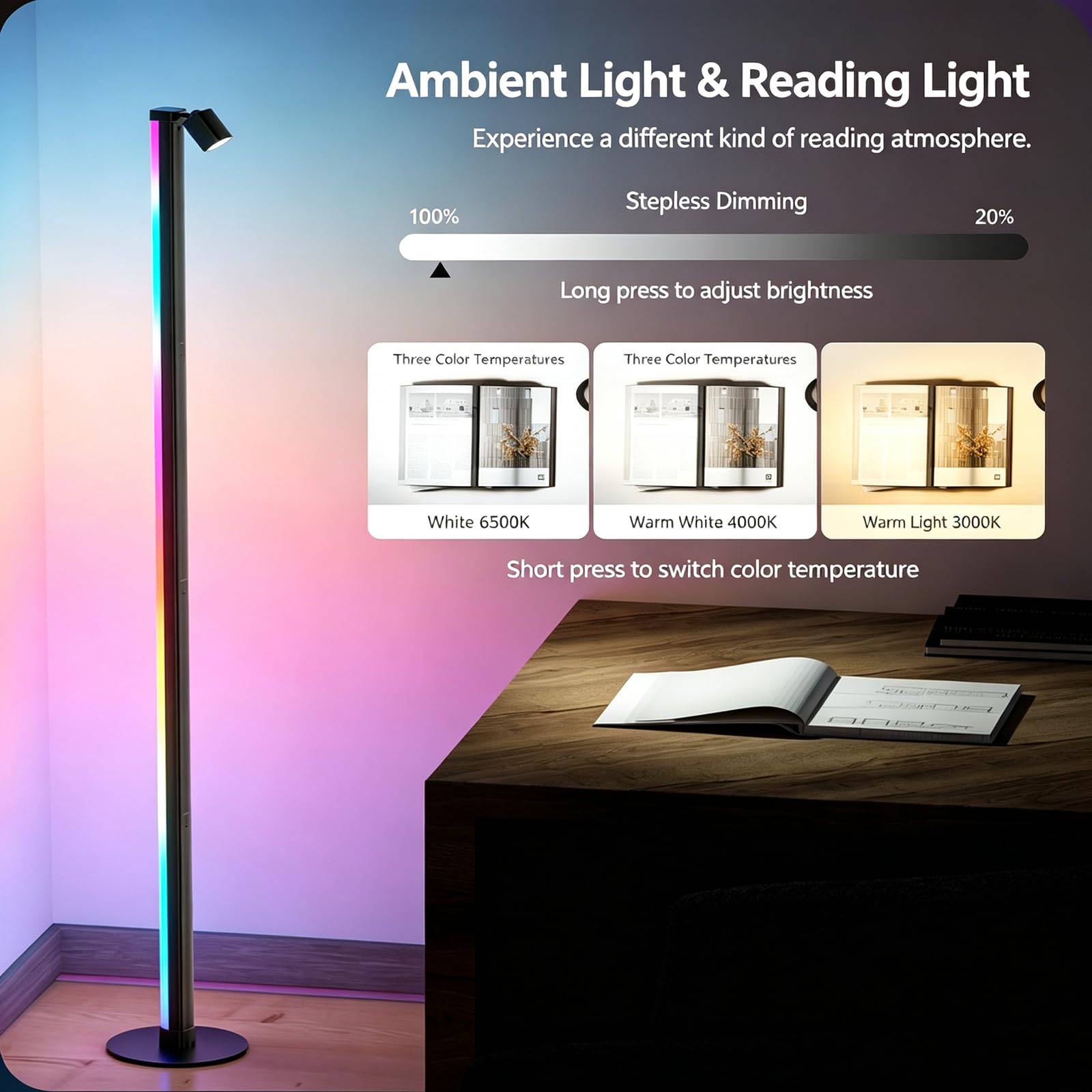 Lampada da scrivania a LED in legno magnetica staccabile | Testa della lampada magnetica rimovibile, regolazione continua touch, luce 4000K senza sfarfallio, batteria da 2600 mAh