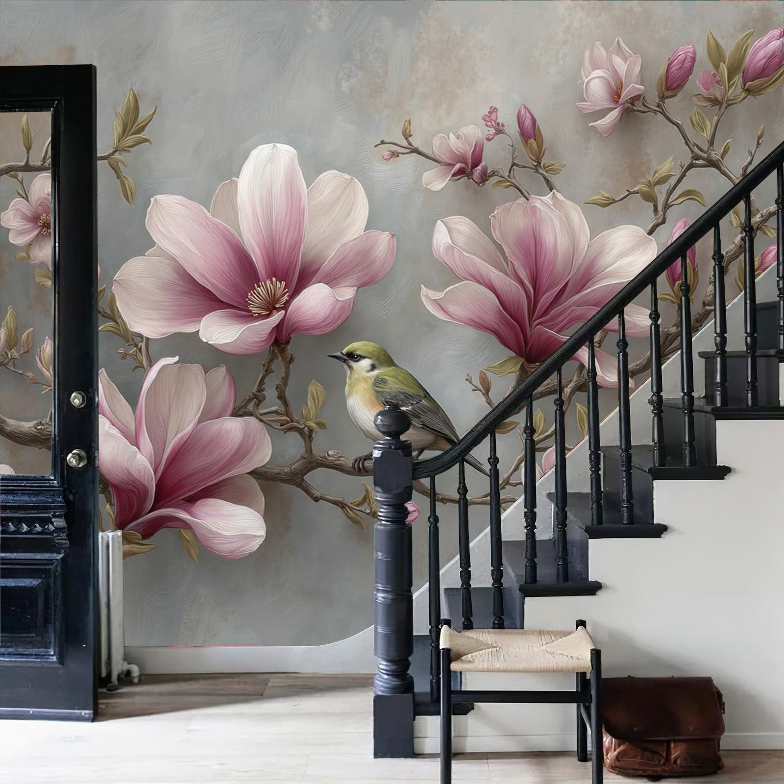 Art Papel Tapiz Fotográfico Flores Magnolia Rosa 3D Papel Pintado 300 × 210 cm Decoración De Pared Sala Cuarto Póster Mural Para Sala De Estar Dormitorio Decoración, Rubor En Polvo