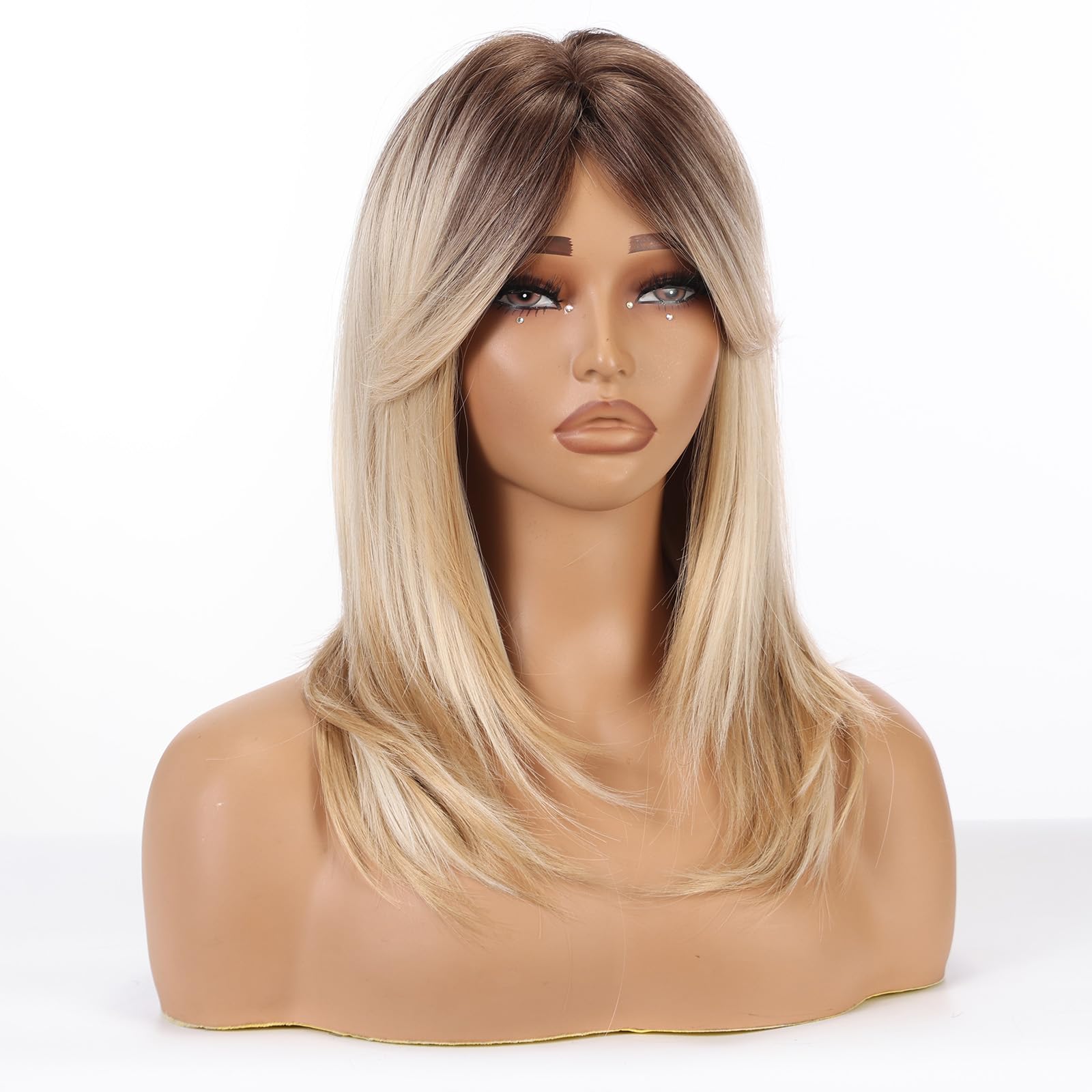 Synthetic Heat-Resistant Wig with Bangs Layered Style for Daily Party Use Amazon.com : N NAYASA Brown Wigs with Bangs Long Layered  main image 3