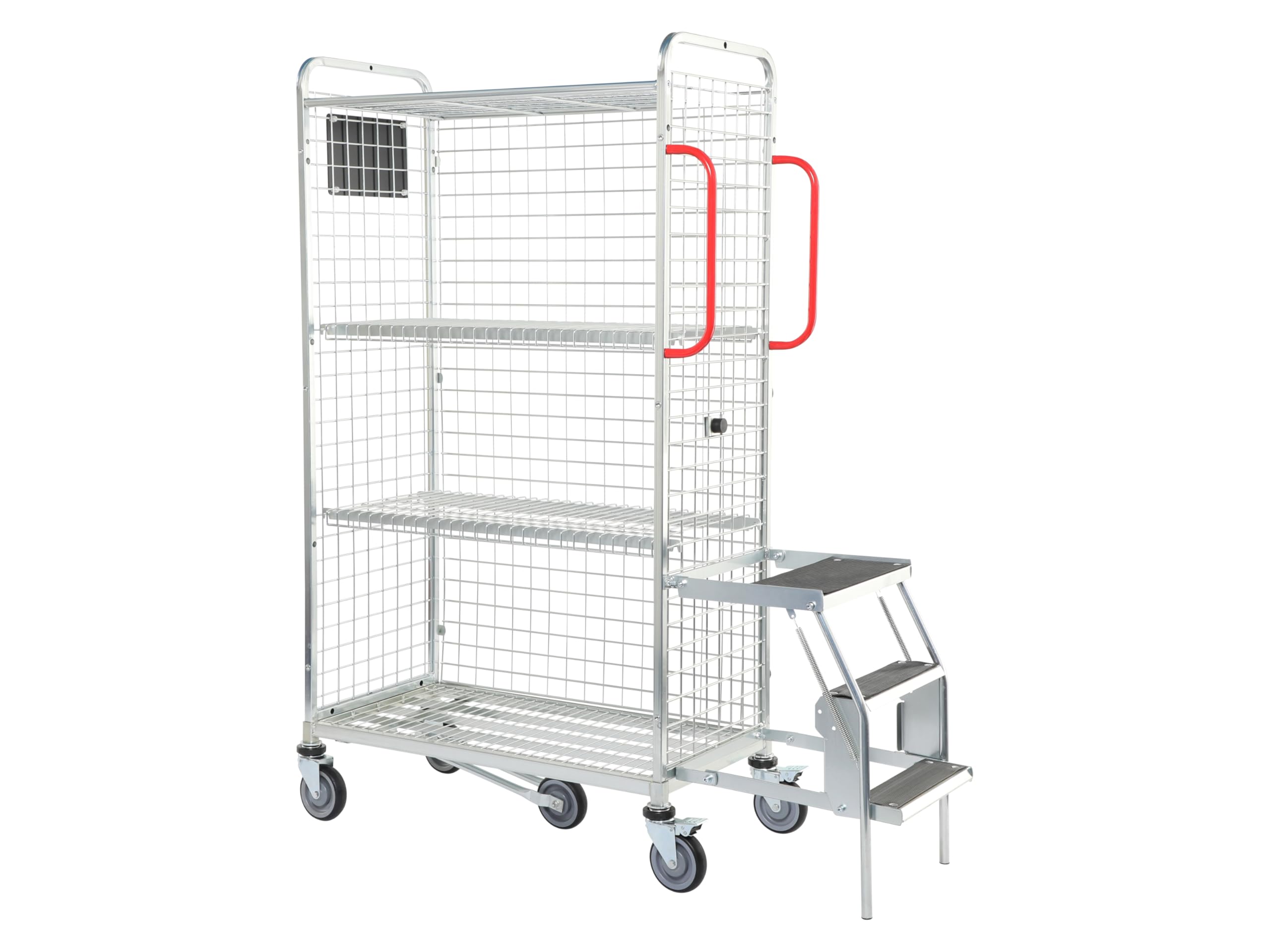The Workplace Depot Silver Warehouse Picking Trolley, Heavy Duty Zinc Plated Steel Picking Cart With Fold Away Steps, 4 Shelves & Smooth Running Castor Wheels