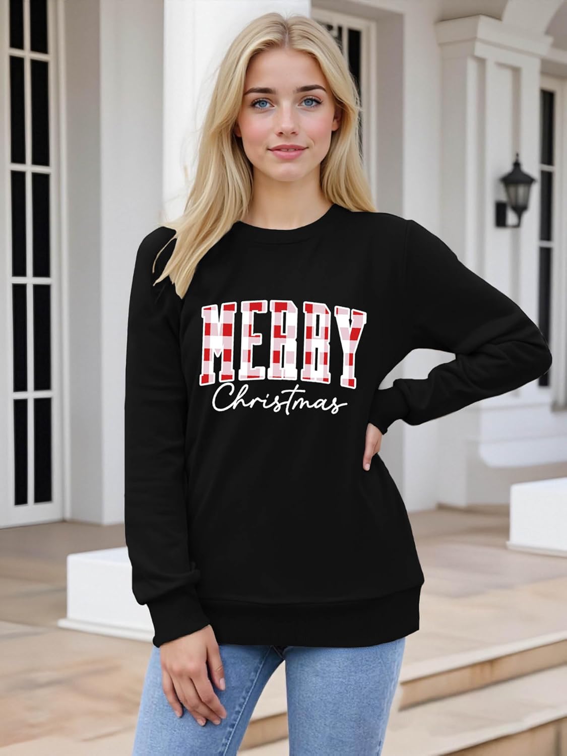 Women Christmas Sweatshirts Merry Christmas Long Sleeve Shirts Girly Aesthetic Xmas Holiday Pullover Blouse - Image 4
