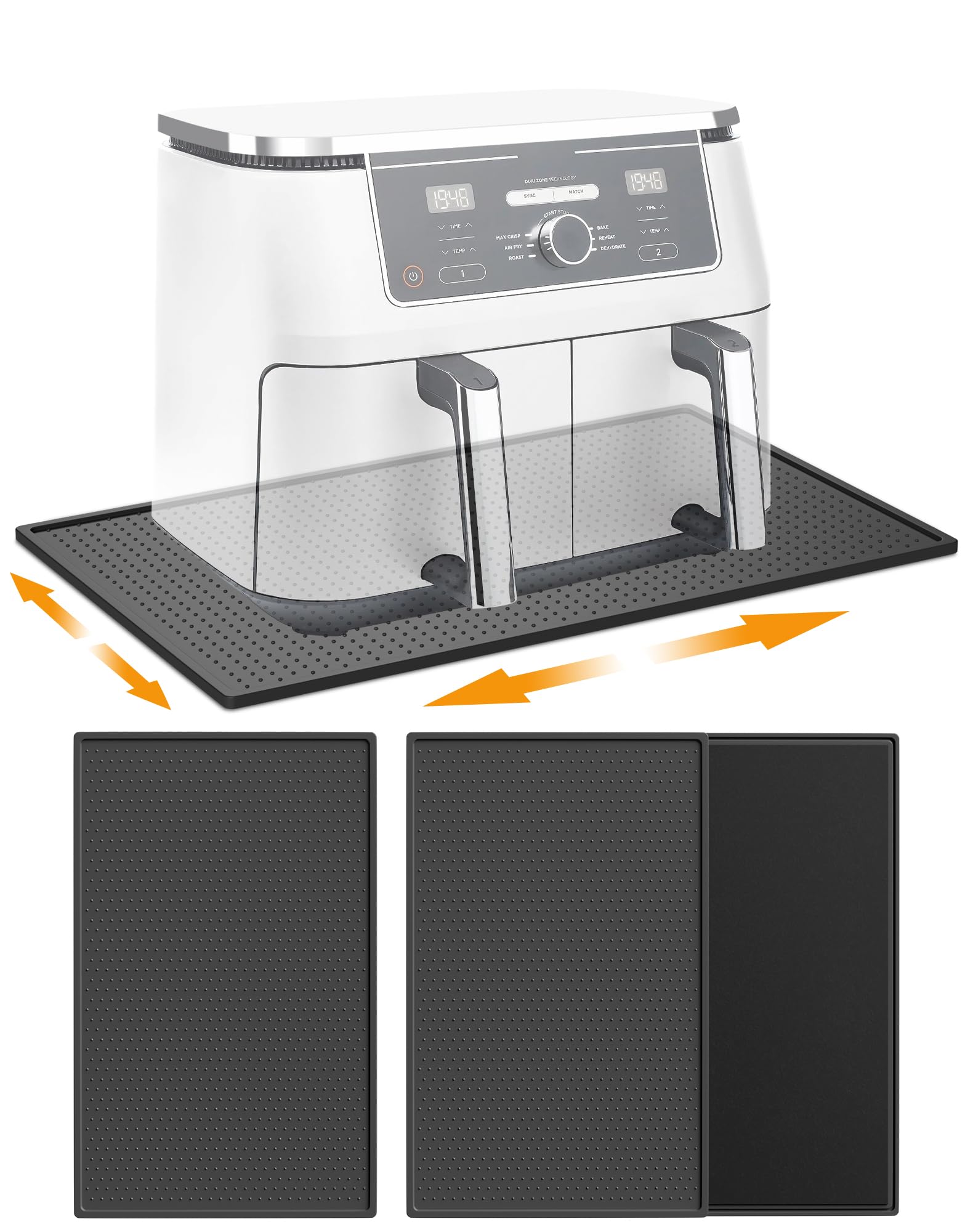 Heat Resistant Mat for Air Fryer, 2-Pack Kitchen Heat Protector Silicone Mats for Worktops with Appliance Sliders Function for Ninja Air Fryer Accessory Coffee Maker Stand Mixer Microwave, 48 x 30 cm