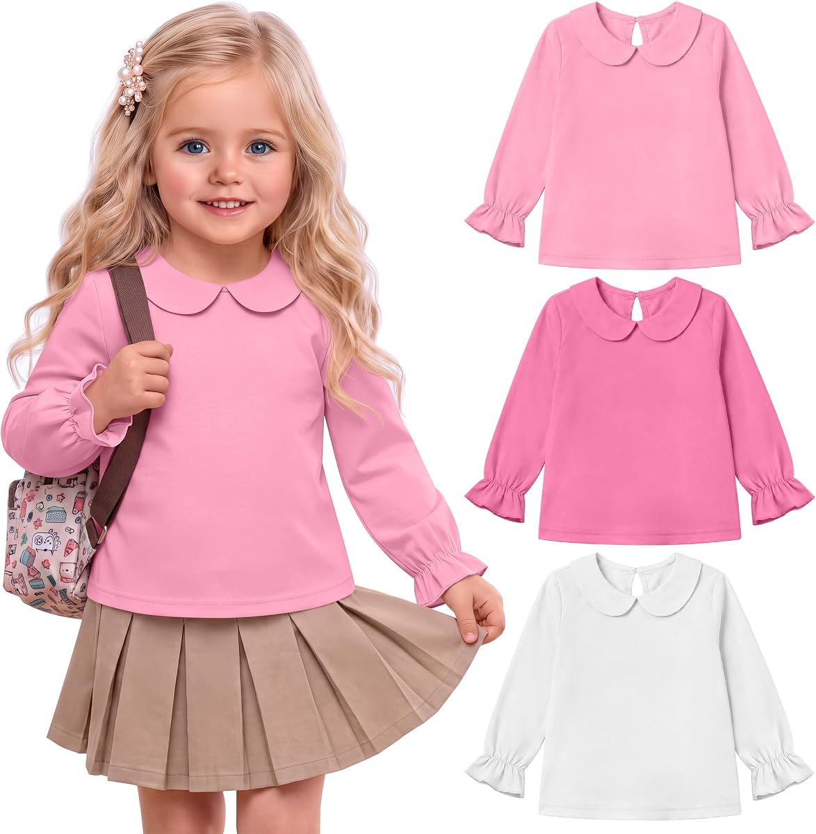 Pack de 3 polos para niñas pequeñas, camisetas escolares para bebés
