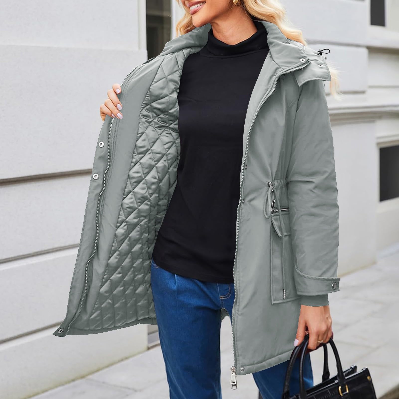 duxyoz Umstands-Wintermantel – wasserdicht, 3-in-1-Babyjacke mit Kapuze, warm, gesteppter Umstandsmantel mit abnehmbarer Baby-Tragetasche, Parka, Outwear