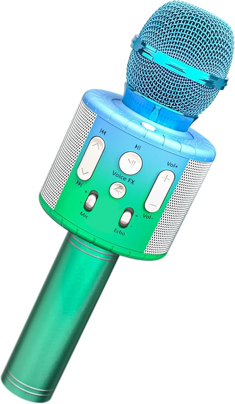 Micrófono de karaoke para niños | Regalo de cumpleaños para niños | Juguete para todas las edades de 3, 4, 5, 6 años o más, niñas, niños y niños pequeños (azul/verde)