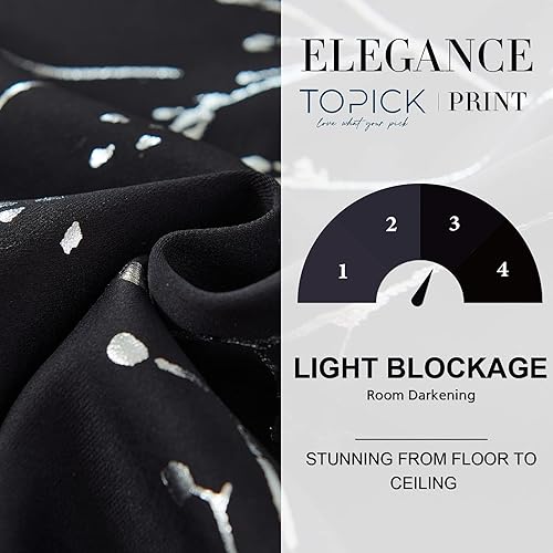 Miniatura 5 de Topick Cortinas opacas con aislamiento térmico para dormitorio, cortinas largas negras para ventana de sala de estar con estampado de ramas de árbol