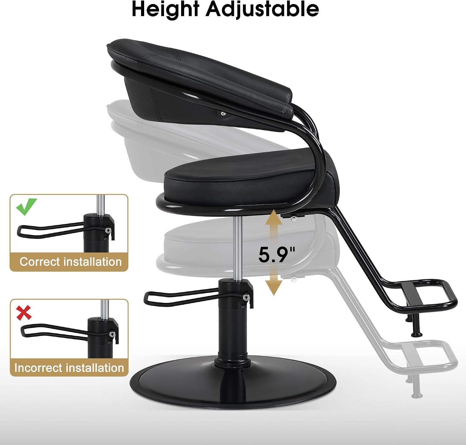 BarberPub Salon Chair for Hair Stylist with Hydraulic Pump, 360° Swivel, Ergonomic Backrest & Footrest, Heavy-Duty Barber Chair for Barbershop, Beauty Salon 9577