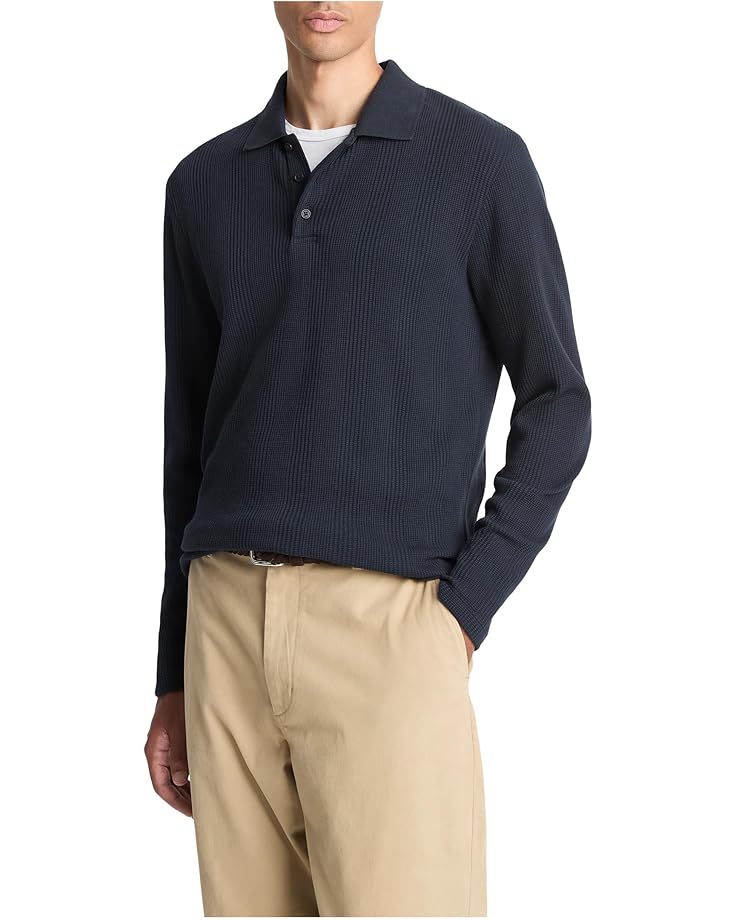 Vince Variegated Texture Long Sleeve Polo - Main View