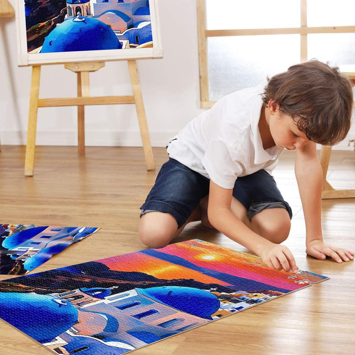 Tramonto su Santorini Puzzle da 2000 pezzi per adulti Aiuta il cervello ad allenare i giocattoli che creano dipendenza per coltivare la pazienza gioco di sfida unico 70x100cm