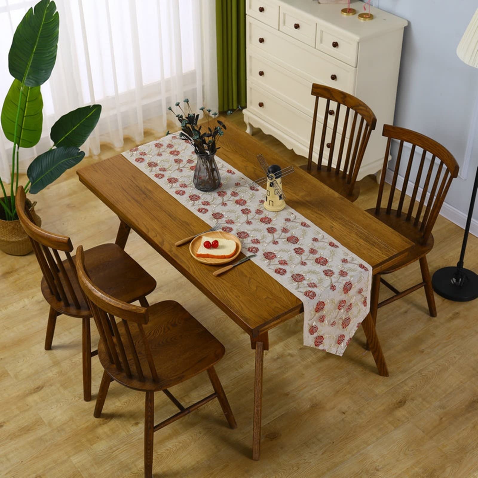 Runner da tavolo rosso, runner da tavola con ricamo, motivo floreale, in poliestere, 35 x 250 cm, decorazione per tavolo di Natale