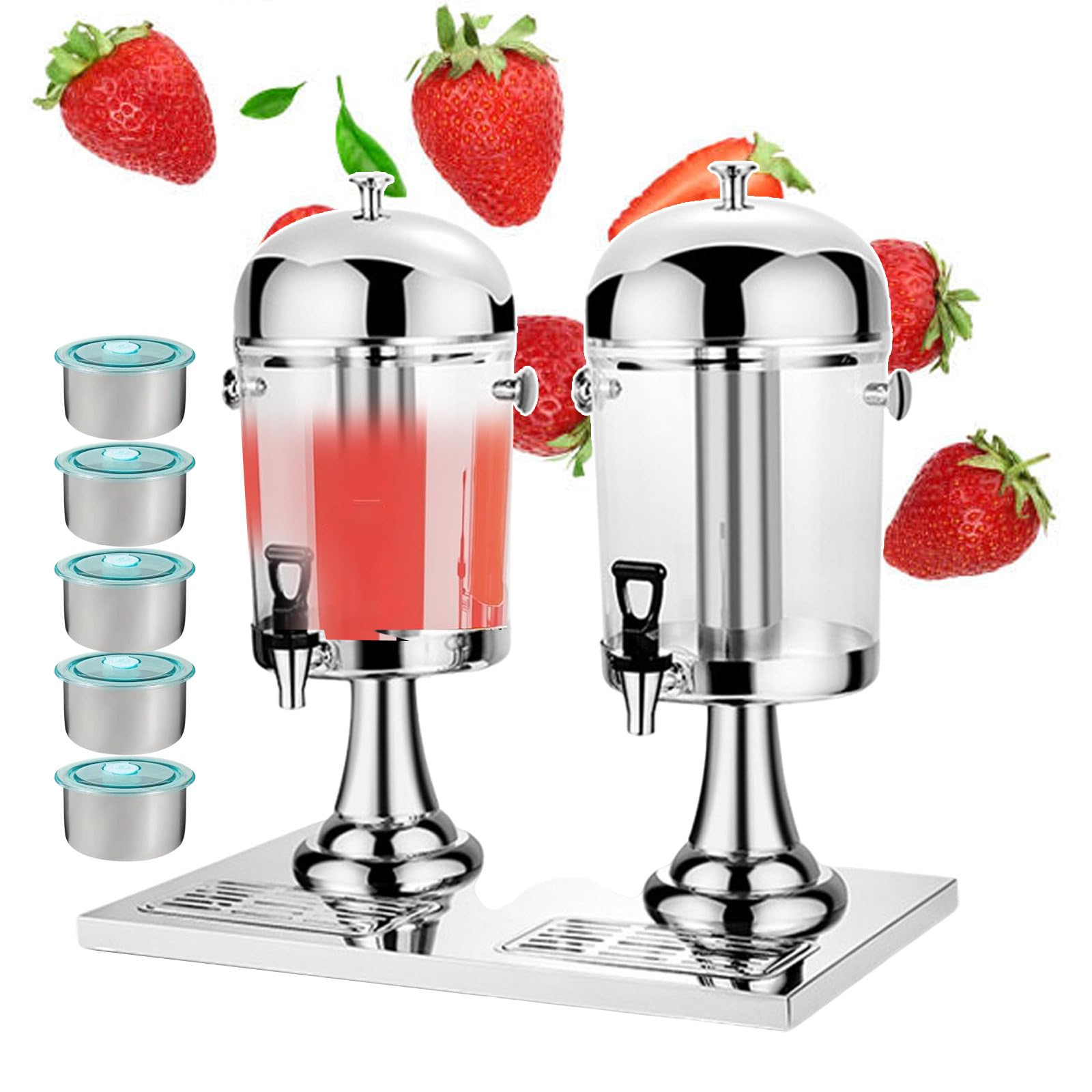 asdchZen Beverage Dispenser With Tap For Commercial, Self-Service Cold Drink Machine Fruit Juicer Dispenser For Soy Milk, Juice, Coffee, Flower Tea, Sesame Oils - 16L,Silver,Silver
