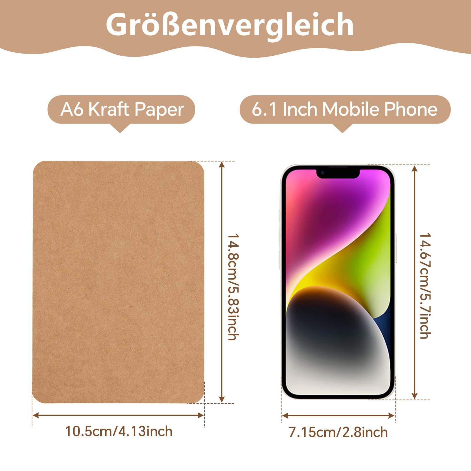 moinkerin 120 Pezzi A6 Carta Kraft 10.5X14.8CM 300g/m²Stampabile Cartoncino Kraft A6 Cartoline Vuote per il fai da te, inviti di Nozze, Biglietti di Ringraziamento