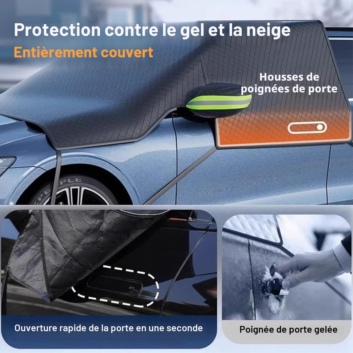 Protege Pare Brise Givre Protection Pare Brise Hiver,Couverture Pare Brise Voiture avec 6 Crochet Pliable Couverture Universelle Protège pour Anti Givre, Neige,Anti Glace,UV Pluie,pour,SUV,Voiture