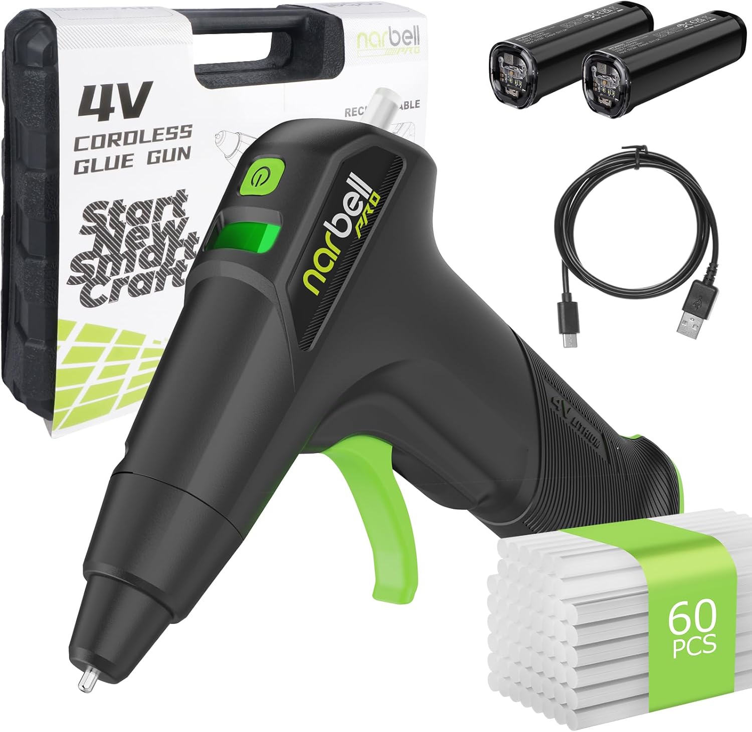 Cordless Hot Glue Gun Kit with 60 Sticks, 12s Fast Preheating Auto Shut-Off Anti-Drip Nozzle Glue Gun, USB-C Rechargeable Glue Gun and Sticks Set for DIY Projects, Arts Crafts, Home Repairs