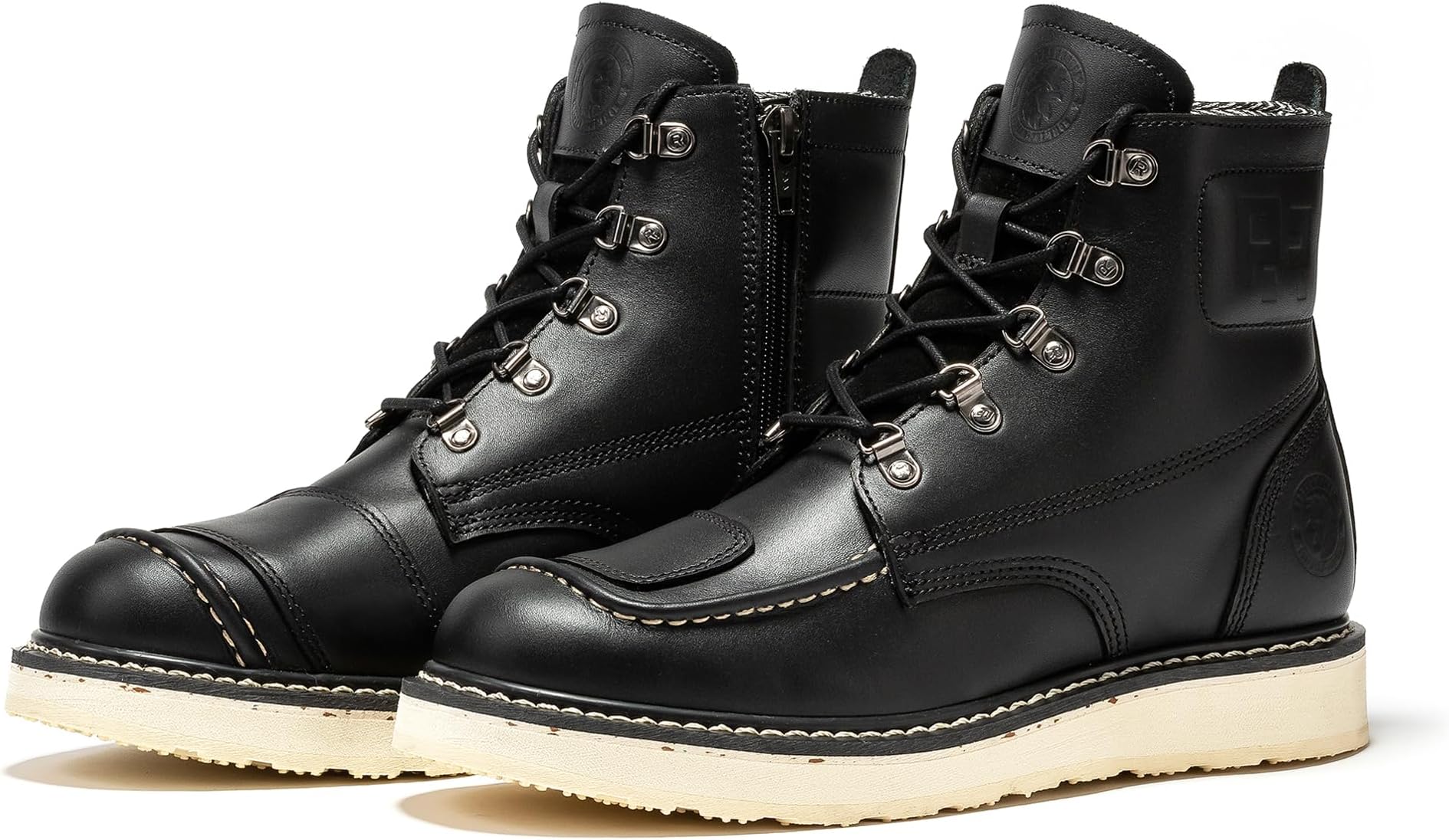 Magnolia 6" Side-Zipper Wedge Boots for Men, Lightweight Soft Moc Toe Motorcycle Boots SAP309-Brown, SAP309BK-Black, SAP310-Black